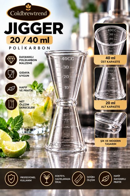 Polycarbonate Jigger 20/40 ml – Double-Sided Measuring Cup