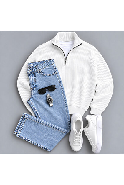 Knitted Sweater, Jeans, and T-Shirt 3-Piece Set Combination
