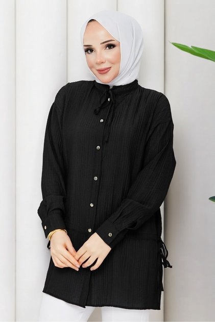 Women's Tie-Detail Waist Tunnel-Cut Shirt