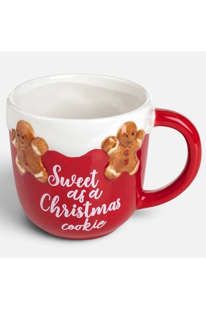 Cana decorativa de Craciun cu model 3D, design gingerbread, 11x11.3 cm, pentru cafea si ceai