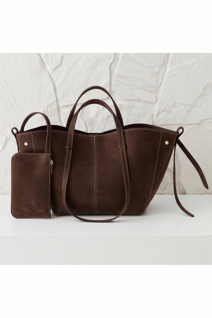 Suede Double Strap Trendy Wallet Polen Hand and Shoulder Women's Bag Brown