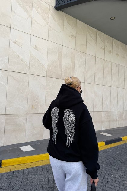 Angel Stone Print Detail Hooded Sweatshirt