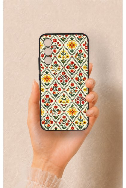 Samsung A34 Compatible Tile Tulip Patterned Silicone Case