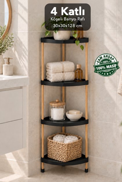 Decorative Wooden Bathroom Organizer - 4-Tier Demountable Organizer Detergent Makeup Towel Organizer Shelf