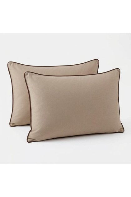Light Brown Dark Piping Pillowcase (2 Pieces)