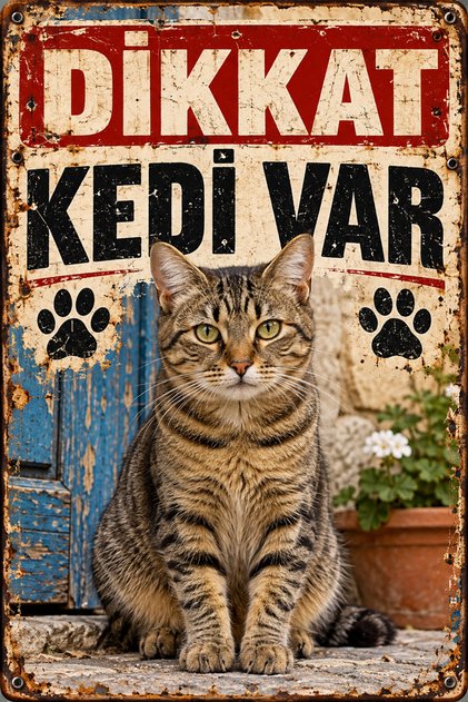 Caution There Is a Cat Short-Haired Tabby Cat Retro Metal Wall Decor Tin Sign 15X20 cm