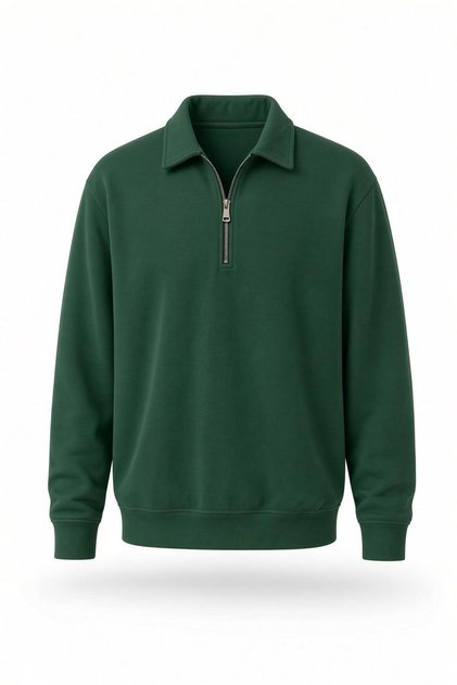 Poylx Two Thread Men's Polo Collar Metal Zipper Sweatshirt - Half Zipper Comfortable Fit Solid Color Sweatshirt