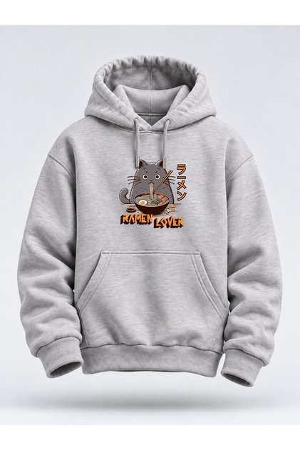 Cat and Ramen Printed Unisex Hoodie – Anime-Inspired Hooded Sweatshirt