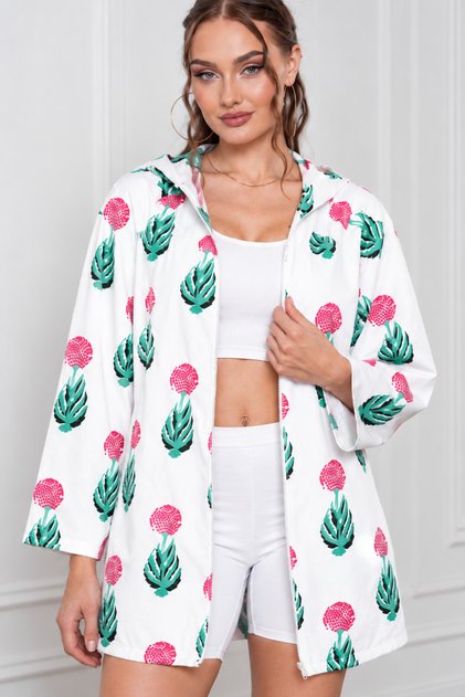 Women's Fuchsia Floral Printed Casual Linen Jacket Nj196