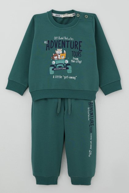 Baby Boy Tracksuit Set Adventurous Driver Animals Printed 6 Months - 2 Years, Petrol Green