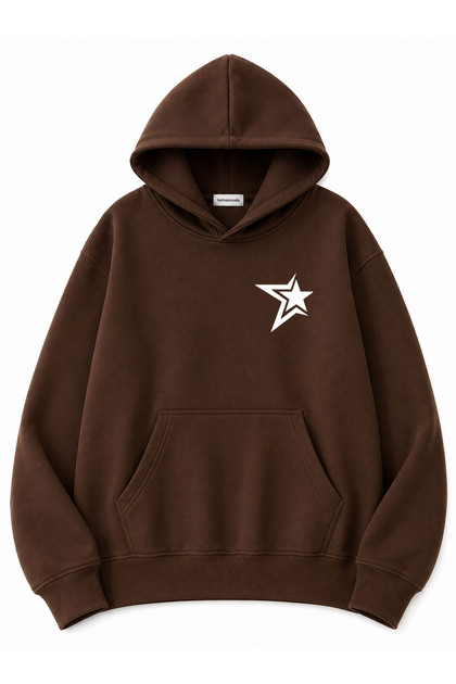 Chest Star Printed Oversize Sweatshirt with Kangaroo Pocket
