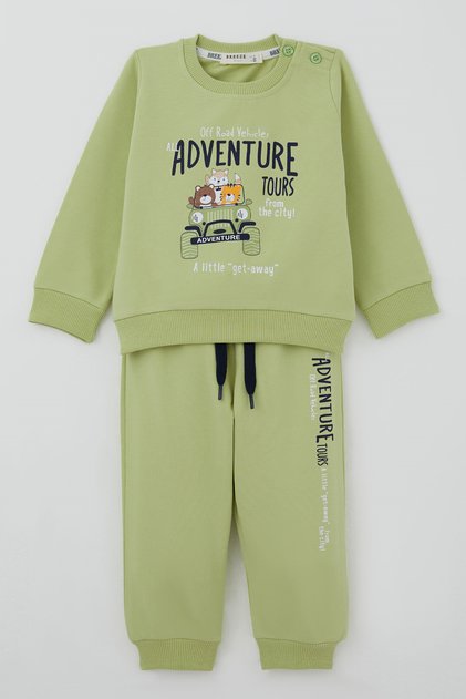 Baby Boy Tracksuit Set Adventurous Driver Animals Printed 6 Months - 2 Years, Pistachio Green