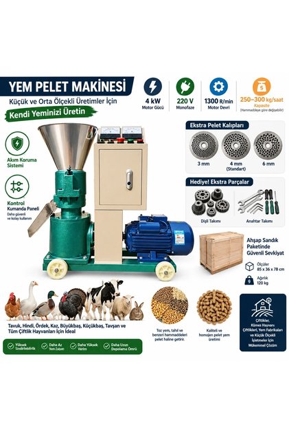 4 KW 220V Yem Pelet Makinesi Kontrol Panelli 3-4-6 Numara Elek ve Yedek Pres Dişlisi