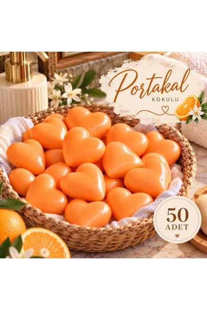 50 Adet Mini Kalp Sabun – Portakal Kokulu Dekoratif Hediyelik