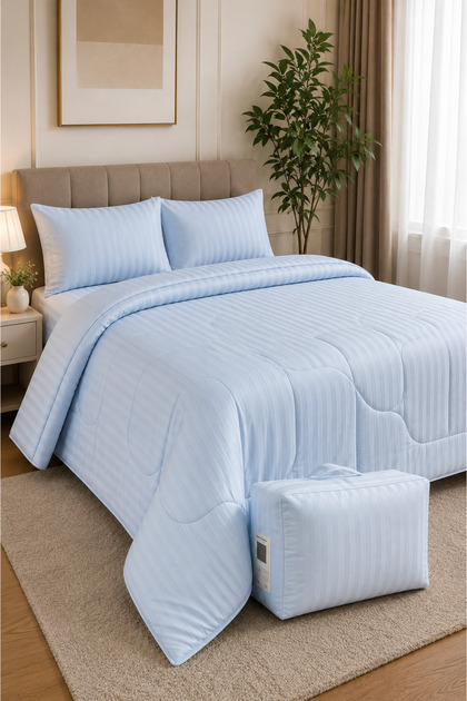 Cotton Ease Double Comforter Set with Pillow Cover- 200×220 cm – Blue Haze I 100% Premium Cotton I 250 Thread Count.