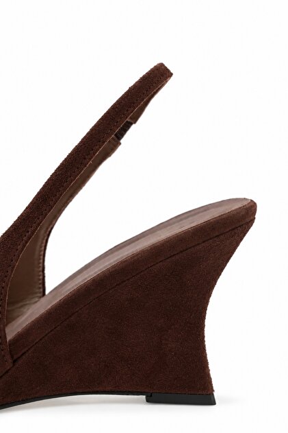 Brown Wedge Heel Open Back Shoes 26198