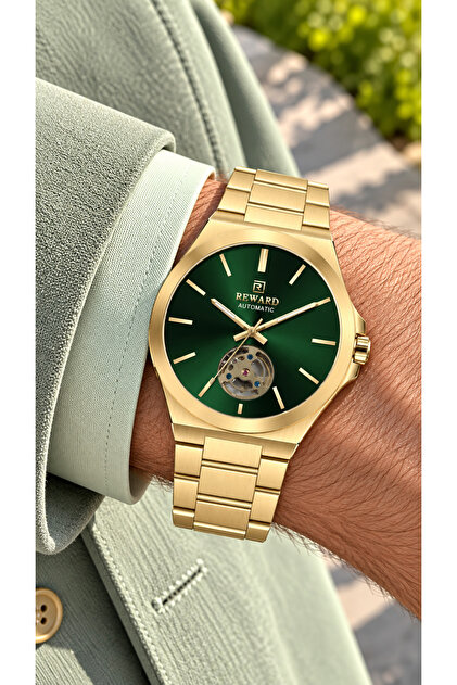 Automatic-Battery-Free Yellow Color Steel Cord Stylish Gift Box Men's Wristwatch
