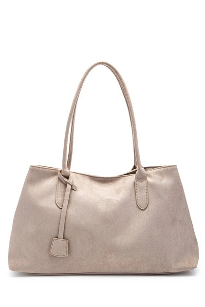 Women's Beige Magnet Closure Suede Hand and Shoulder Bag