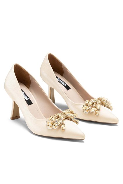 Satin Leather Stoned Lace High Platform Heel Detailed Women's Evening Dress Shoes 505