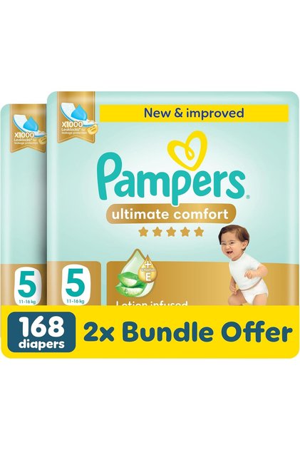 Ultimate Comfort Premium Taped Diapers 11-16kg Size 5 Box 168 Count