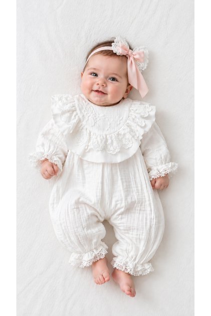 Liana Baby Girl Premium Muslin Bowknot Lace Detailed 2-Piece Set