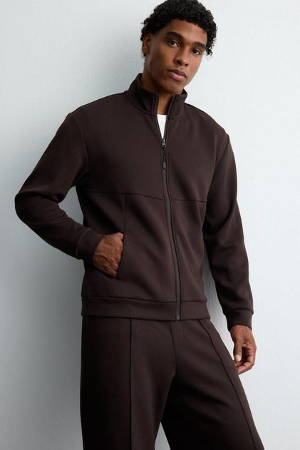 Zippered Stand Collar Standard Fit Basic Cardigan H6290Ax26Au