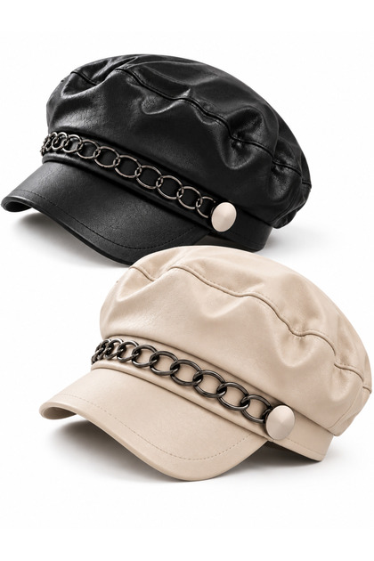 Women's Leather Cap Hat Winter Captain Hat