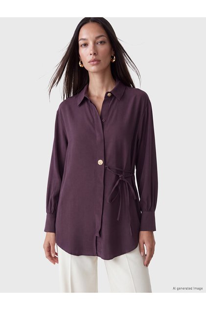 Two Mt Shop Quality Lcw Studio Women's Plum Dobby Shirt Tunic