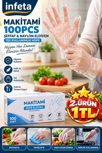 100 Pcs Transparent Hdpe Disposable Gloves Kitchen Cleaning and Food Gloves