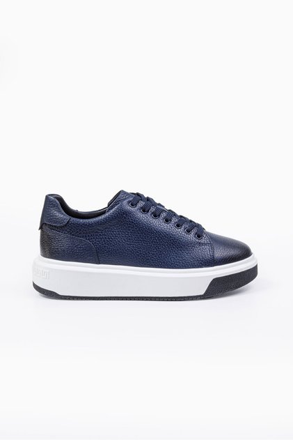 Fox Navy Blue 100% Genuine Leather Men's Sneaker Shoes