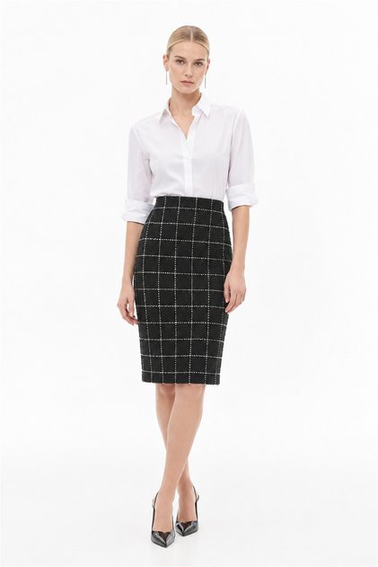 Black High Waist Plaid Pencil Skirt