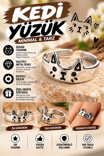 Cat Ring and Many Kittens Model Colorful Cute Cat Figured Adjustable Ring