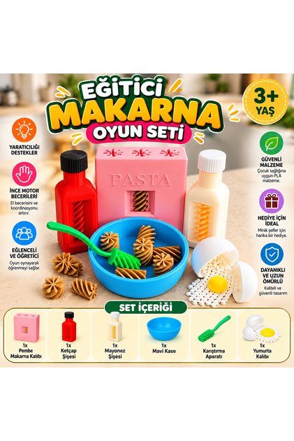 Eğitici Makarna Oyun Seti – Çocuklar İçin Mutfak ve Rol Yapma Oyuncağı