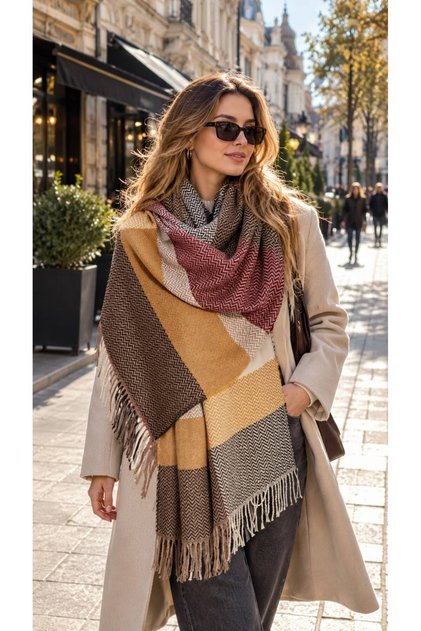 Black Herringbone Patterned Women's Thick Shoulder Shawl 65X180 cm