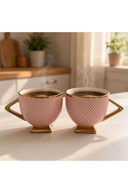 2-Piece Porcelain Mug Set with Gold Detail Tea and Coffee Cup Set
