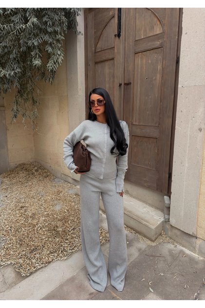 Gray Snap Detailed Knitwear Set