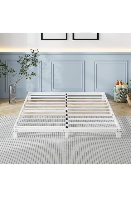 12cm Low 4ft6 Double Bed frame, Metal Bed 135x190 cm, Double Size Heavy Duty Metal Platform Bed Fram