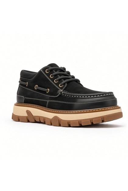 Kemal Aygün-Guja Men Men's Leather Casual Shoes – Moc Toe, Cream Platform Sole