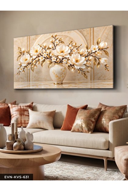 White Flower in a Vase with Gold Detail Single Piece Canvas - Canvas Painting