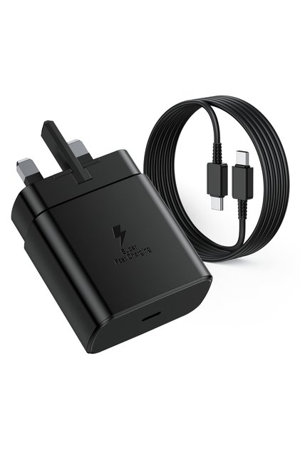 USB C Charger for Samsung, fast USB C charger, 45W plug, super fast charging for C phone, Android adapter, for Galaxy. Black version