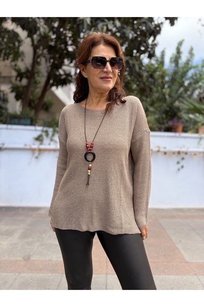 Italian Mercerized Blouse with Necklace Mink