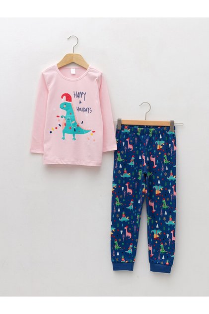 Set de Pijama pentru Fete cu Mânecă Lungă și Imprimeu cu Guler Rotund