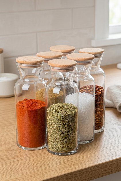Lina 6-Piece Glass Storage Container Set 1250 ml Vacuum Wooden Lid Airtight Dry Food Container Set