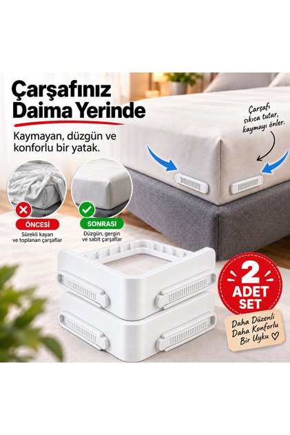 Çarşaf Sabitleyici – Lastikli Çarşaf Köşe Tutucu – Yatak Çarşaf Kaydırmaz Aparat - Çarşaf Nevresim Düzenleyici Görünmez Çarşaf Kilidi - Beyaz