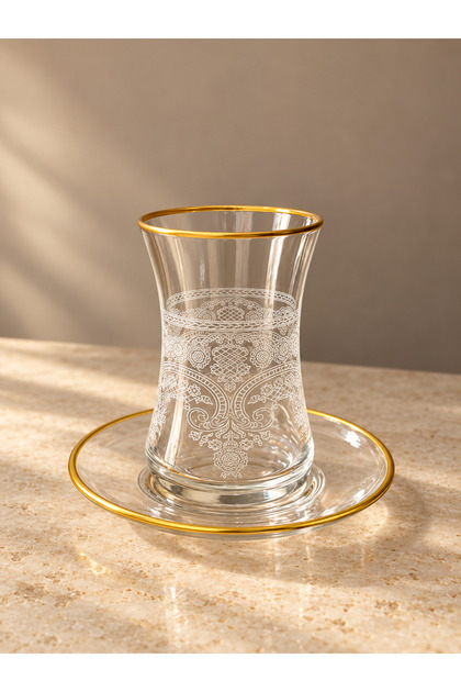 Lilyum Duru Matte Gold Patterned 12 Piece Tea Set