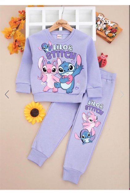 Girl's Patterned 3-Yarn Ruffled Elastic Leg Sweatpants Set