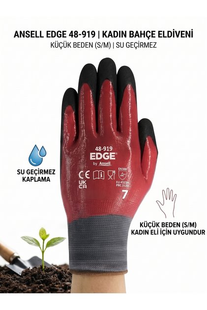 Su Geçirmez Küçük Beden Kadın Bahçe Eldiveni 7 numara / S beden Nitril Kaplı