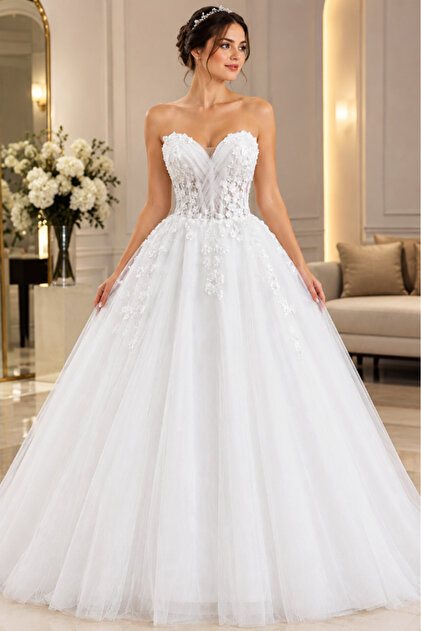 Three-Dimensional Ruched Draped A-Line Wedding Dress