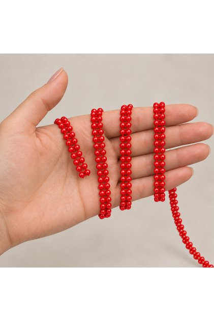 Double Row Half Pearl Red 4 mm 22.5 Meters Cut Beads Ornament Decoration Packaging Hobby Handicraft