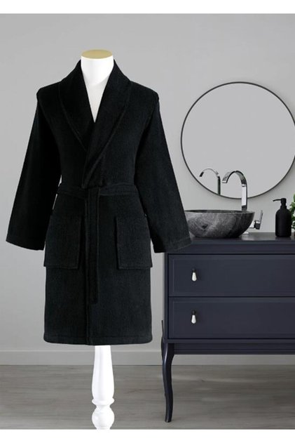 Colored Shawl Collar Bathrobe Black Size L